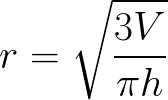 Circle radius of right circular cone(given height and Volume) formula