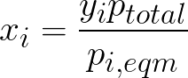 Mole fraction of a component in the ideal solution (Given mole fraction, total vapor pressure and partial pressure) formula