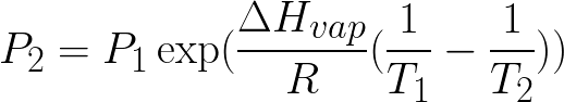 Vapor pressure (Given temperature,pressure, enthalpy of vaporization) formula